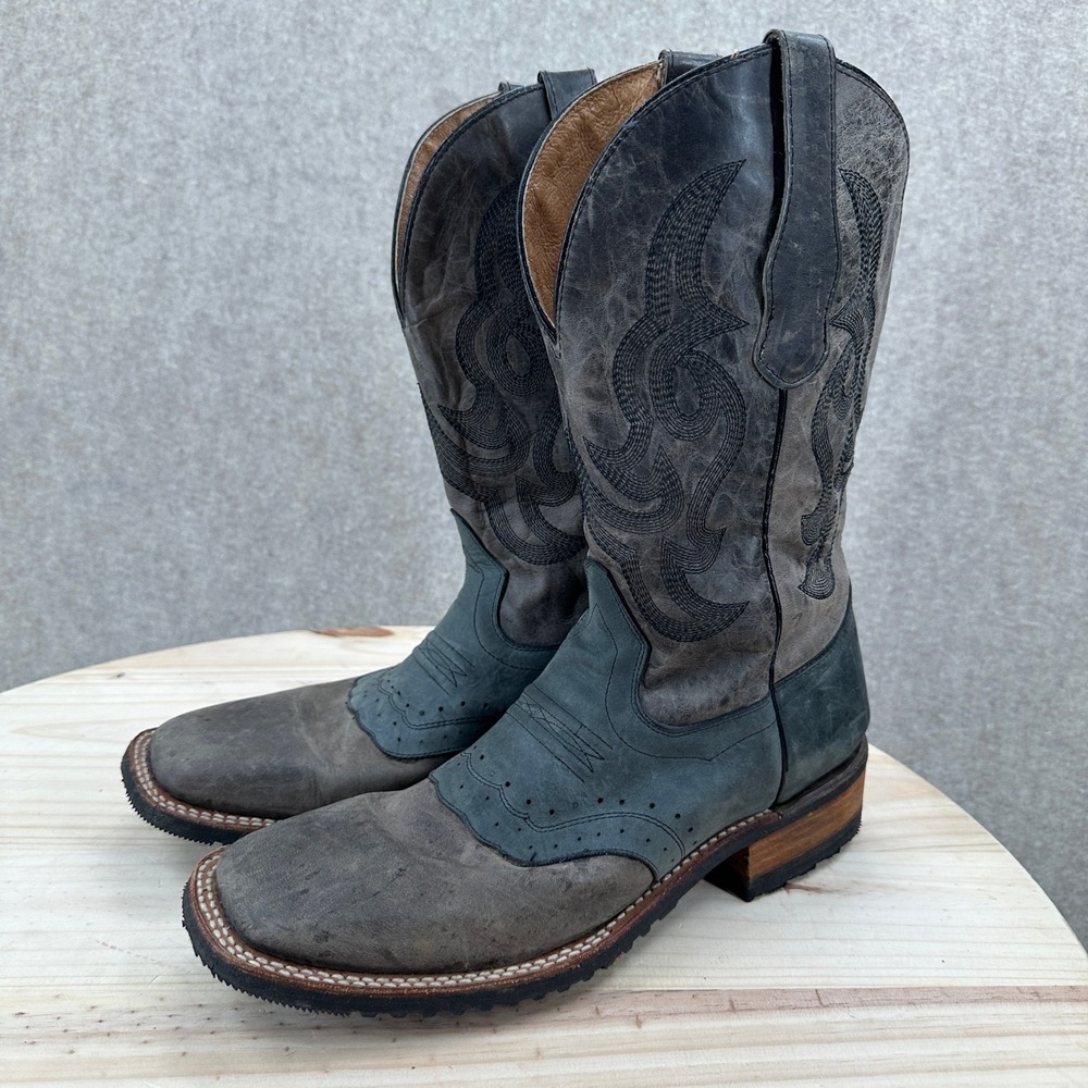 NWOT Circle G Western Boots Mens 9 Grey Blue Leather Square Toe Distressed
